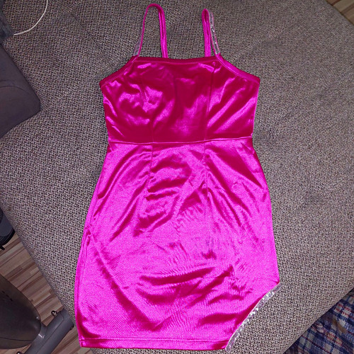 Damen satin trägerkleid pink - satin,