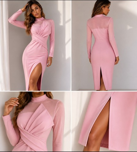 Damen mesh midikleid rosa - mesh,
